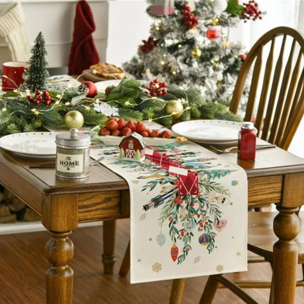 Nutcracker Table Runner Christmas Decor Holiday Decoration Red Decorative Cloth
